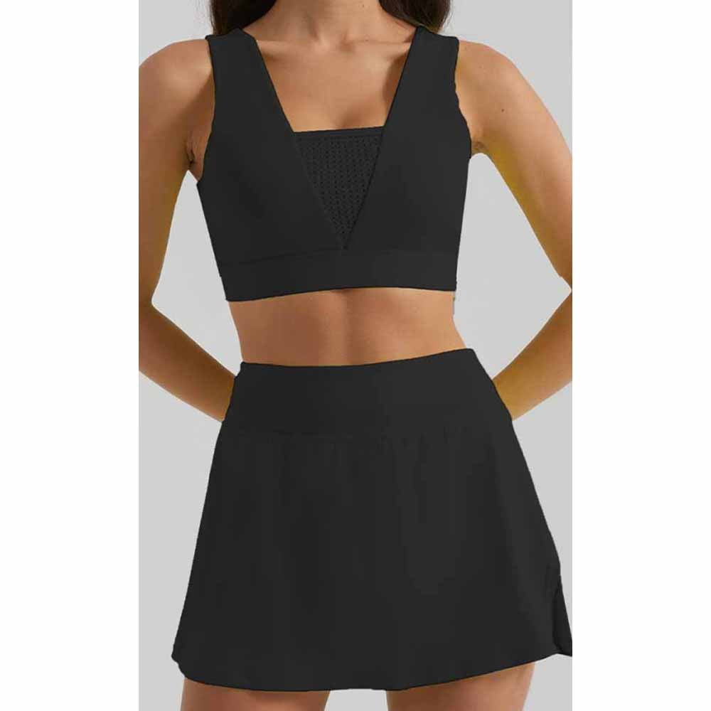 Women's New Joker Sports Suit Yoga Clothing Vest Breathable Exposure-proof High Waist Tennis Yoga Skirt.